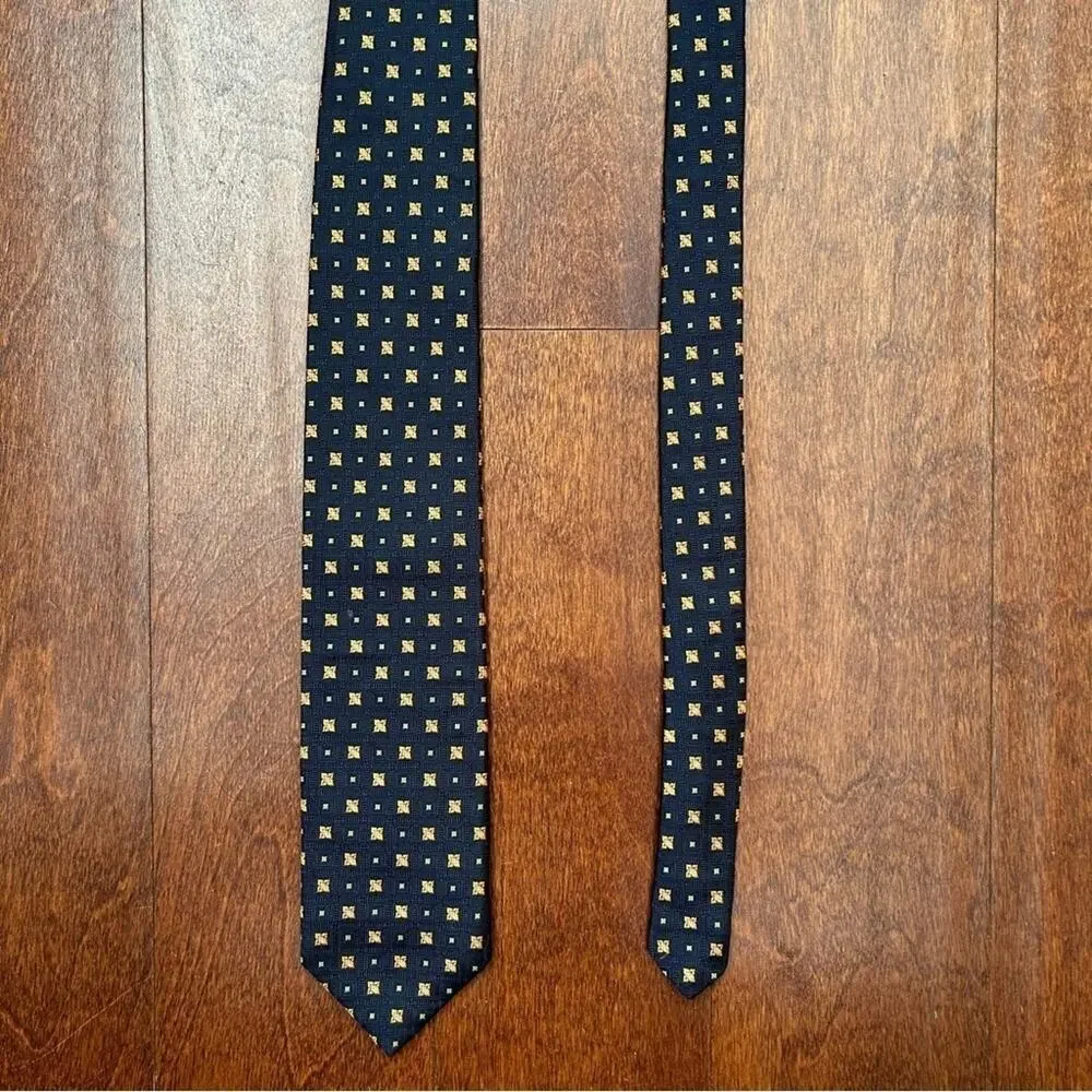 Robert Talbott Carmel Woven 100% Silk Tie, Navy and Orange, Hand Sewn in the USA